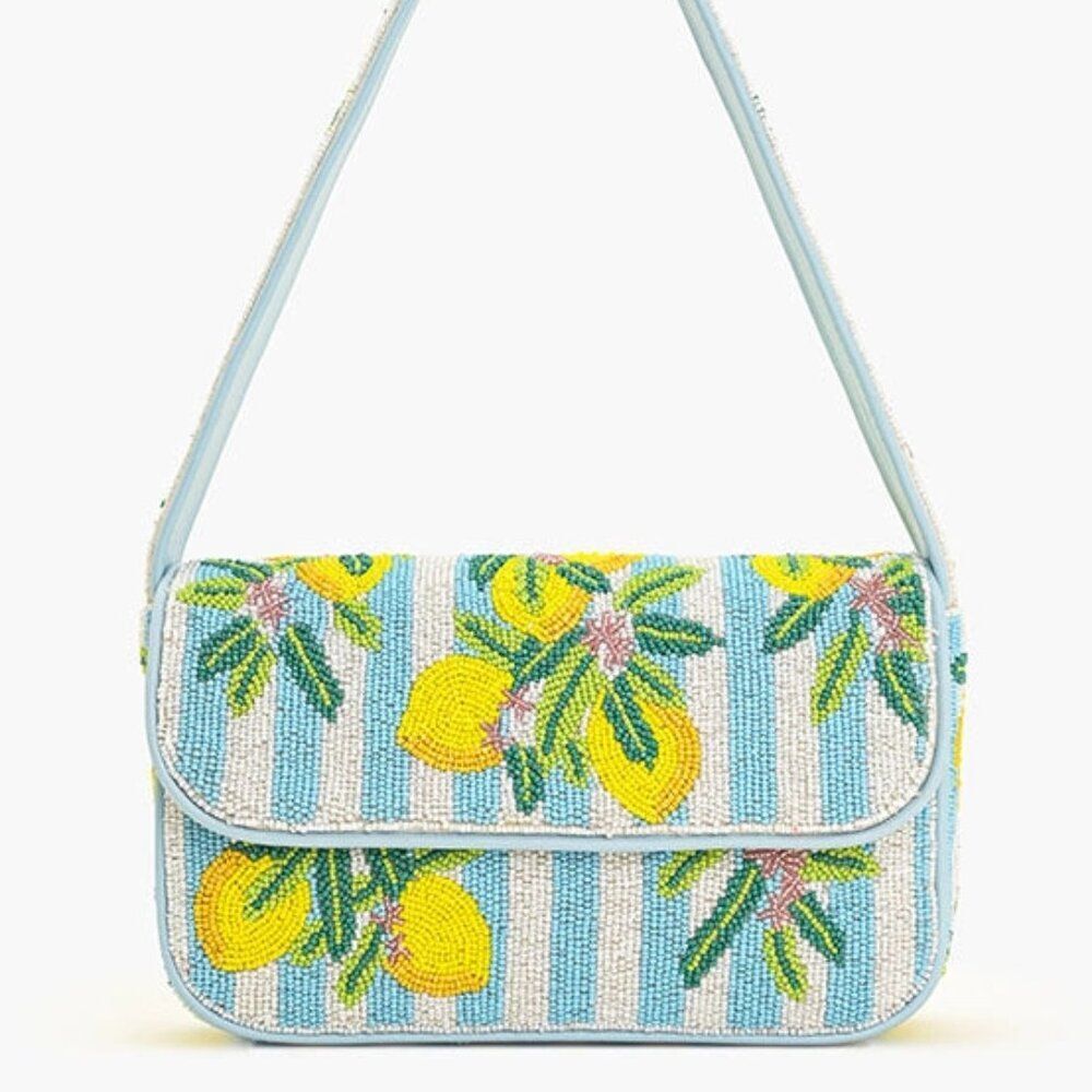AMERICA & BEYOND Limoncello Stripe Beaded Shoulder / Clutch Bag NWT